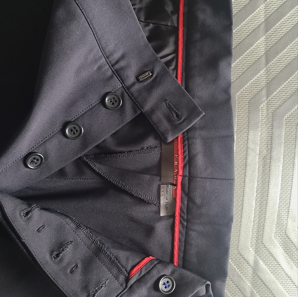 Prada men's button fly tech dress pants. Sz 34, zippered boot legs